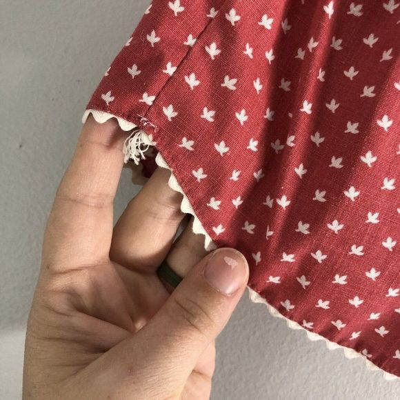 Vintage Girls Pinafore Circle Dress 18 Months Polka Dot Floral Button Tie Waist - Picture 9 of 12